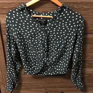A&F green blouse, white polka dots